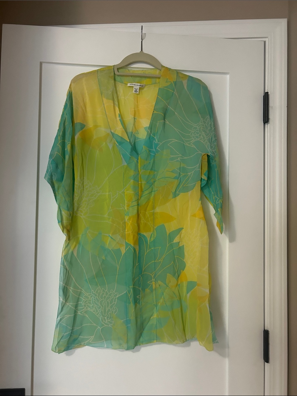 Banana Republic Yellow and Teal Sheer Floral Coverup